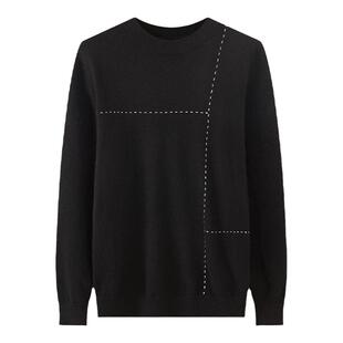 鹿王100%羊绒衫男士半高领平针提花保暖气质高端男套衫春秋新款