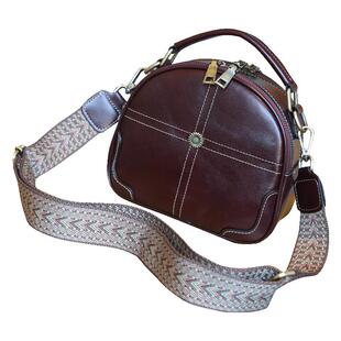 纯牛皮斜挎手提小圆包女时尚2026新款真皮双拉链大容量单肩苹果包