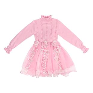 女童毛衣连衣裙秋春季纯色儿童公主裙童装小女孩加绒加厚针织裙子