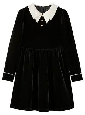 elandkids女童复古丝绒连衣裙