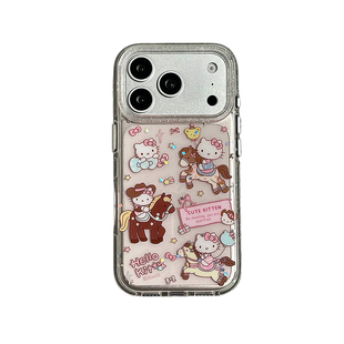 韩风卡通半透粉色骑马KT猫适用苹果17promax手机壳iphone16pro新款15气囊双层14小众13女17全包防摔保护套pm