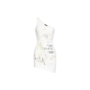 Azepam 斜肩印花连衣裙女夏季显瘦高级感辣妹裙子收腰修身包臀裙