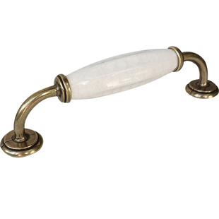 仿大理石纹陶瓷拉手单孔距橱柜衣柜门把手中式青古黄铜实心锌合金