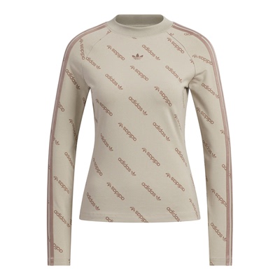 阿迪达斯三叶草女装2025秋季满印复古修身运动休闲长袖T恤 KS8493