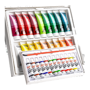 24色丙烯颜料套装防水防晒不掉色儿童无毒石塑粘土画画12色油画油彩墙绘画小盒美术生专用染料涂料石膏娃娃