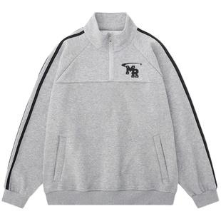 MRNEARLY美式复古休闲运动高街立领情侣卫衣潮牌重磅秋冬款套装男