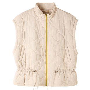 秋鹿梭织纯棉三层加厚夹棉保暖背心冬季女士睡衣立领马甲上衣女冬