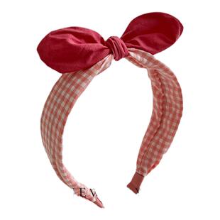 韩版儿童格子布艺宽边发箍小清新蝴蝶结兔耳朵头箍小女孩头饰发卡