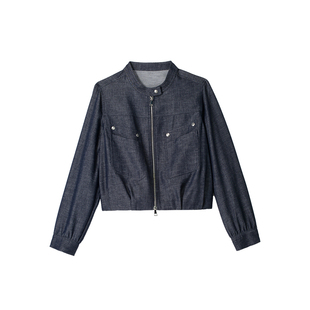 逸阳莱赛尔亚麻外套女2026春新款小个子圆领宽松短款显瘦夹克上衣