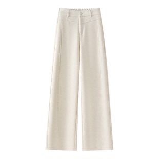 拉夏贝尔灰色羊毛加绒裤子女秋冬季2025新款特厚羊绒裤毛呢阔腿裤