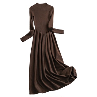 优雅气质半高领针织弹力修身显瘦长袖毛衣裙内搭打底裙连衣裙N006