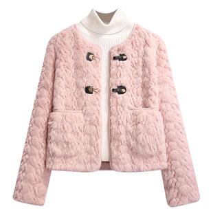 白色小香风羊羔绒毛茸茸无领厚外套女2025秋冬新短款皮毛一体夹克