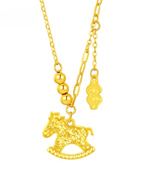 金色碎冰冰马上有钱项链高级感轻奢小众2026本命年生肖属马毛衣链