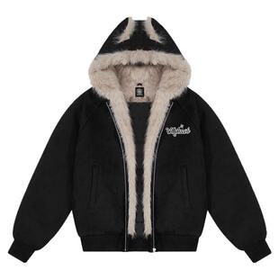 404MOB秋冬新品加厚棉服开衫连帽棉衣男女同款毛领猫耳座山雕外套