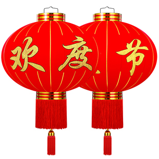 2026新款植绒大红灯笼挂饰春节户外大门口阳台一对过新年装饰宫灯