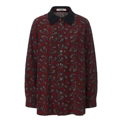 复古腰果花设计小尖领宽松衬衫