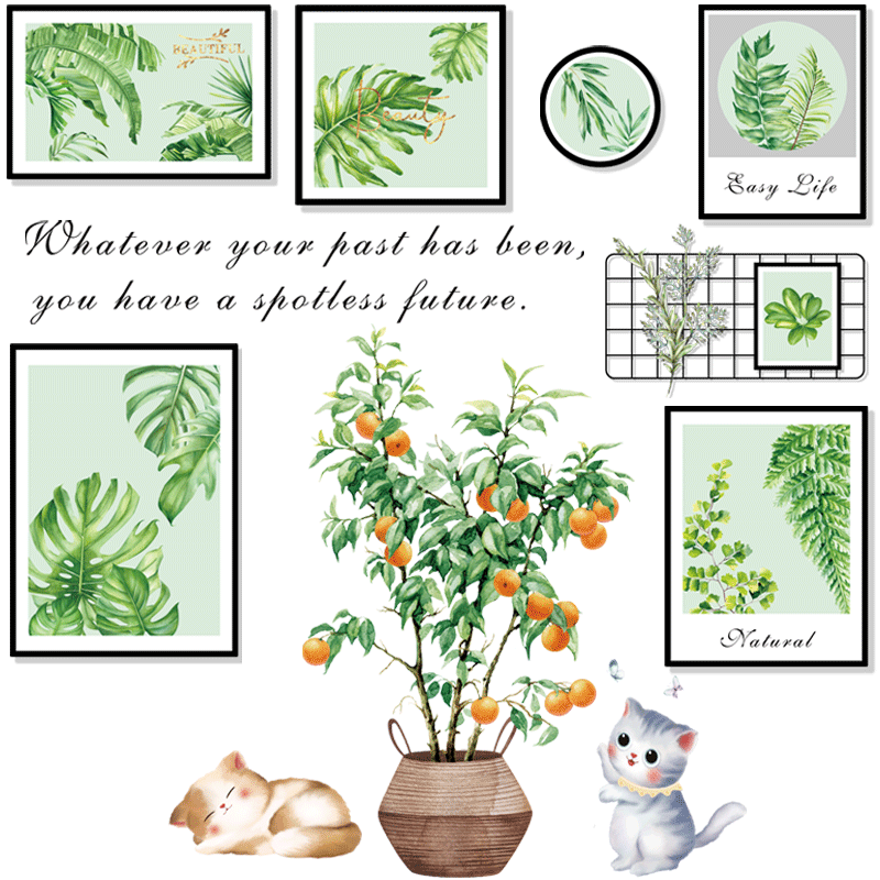 卡通绿植盆栽花背景墙贴纸小图案