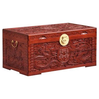 香樟木满雕龙凤喜婚嫁箱