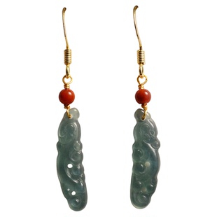 925银镀金新中式天然蓝水翡翠如意牌搭配南红国风耳坠耳环古风