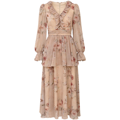 从那以后碎花长袖茶歇连衣裙女