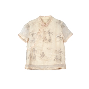 布符2025年夏季新品绣花蕾丝花边旗袍上衣女装典雅显瘦气质复古