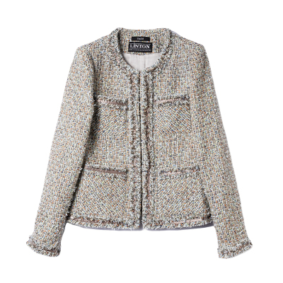 Sue.M短款收腰纯手工26春季新款进口LINTON面料无领小香风外套女