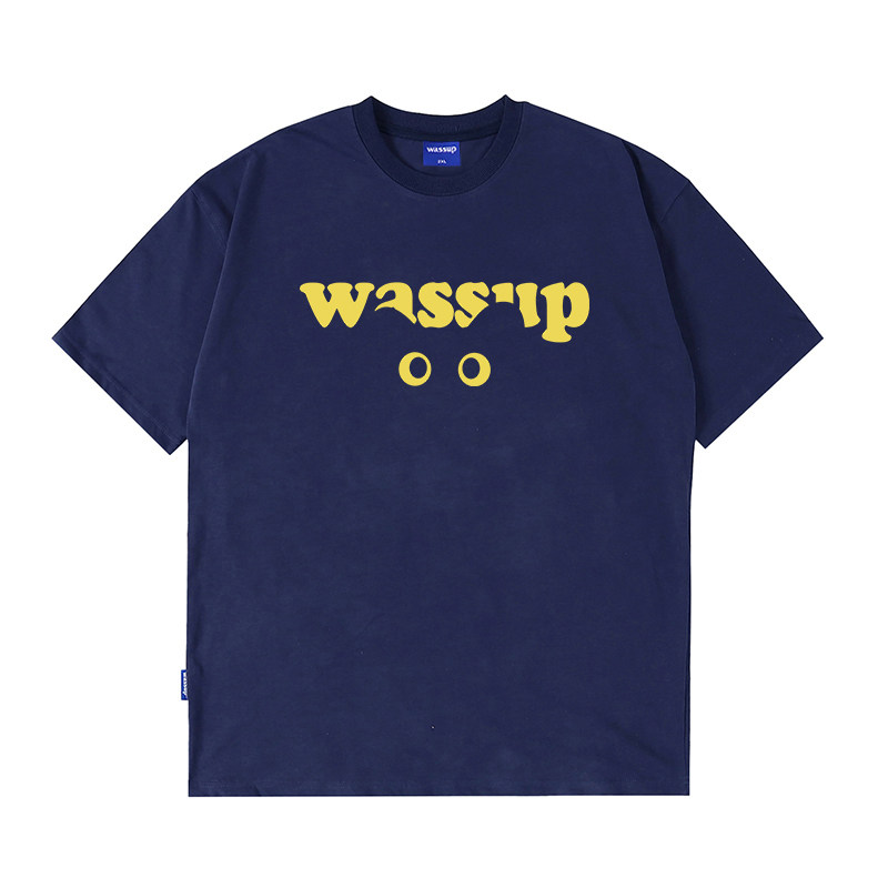 WASSUP卡通猫咪眼字母短袖T恤女