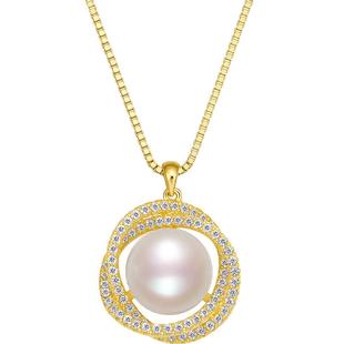 周六福珍珠项链女黄金色S925银几何链坠小众时尚送女友本命年礼物