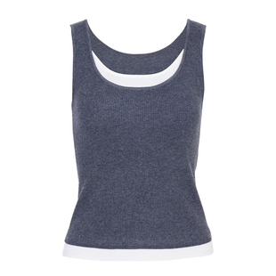 婉甸2026春季新品炭灰色毛织背心假两件撞色拼接针织衫1251G01GX2