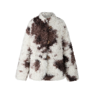 【张淼怡同款】me siento 25AW奶牛拼色原创时尚短款毛绒外套