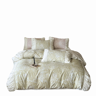 法式少女100支全棉长绒棉四件套公主风褶皱纯棉天丝被套床单床笠4