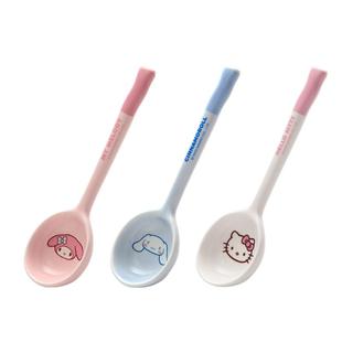 三丽鸥和风勺陶瓷喝汤吃饭可爱高颜值小调羹家用甜品燕麦长柄勺子