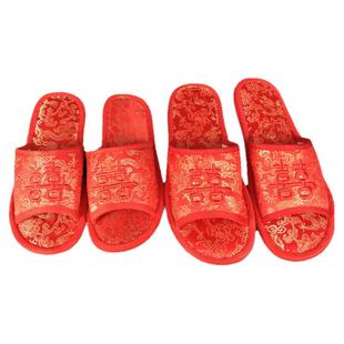 结婚婚庆用品港版传统新娘化妆上头梳头拖鞋出嫁嫁妆双喜字红喜鞋