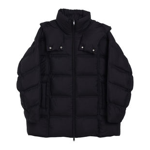 记忆的起点中长款黑色连帽白鸭绒羽绒服2025冬季新款69AD90733