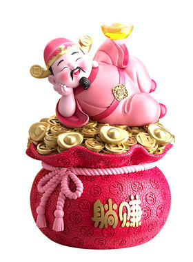 躺挣财神爷摆件招财工艺品存钱罐客厅前台收银台乔迁开业大吉摆件