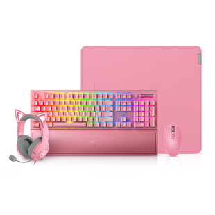 Razer雷蛇黑寡妇V3粉晶键盘鼠标垫萌猫耳机电脑游戏女生套装礼物