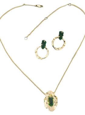 AB镀真金男女波浪设计项链耳钉