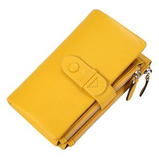 纯牛皮中短款折叠黄色小钱包女2026新款软皮真皮多卡位拉链零钱包