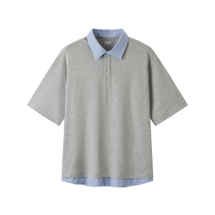 王安宇同款森马POLO衫男女夏假两件拼接26新款衬衫半开襟针织上衣