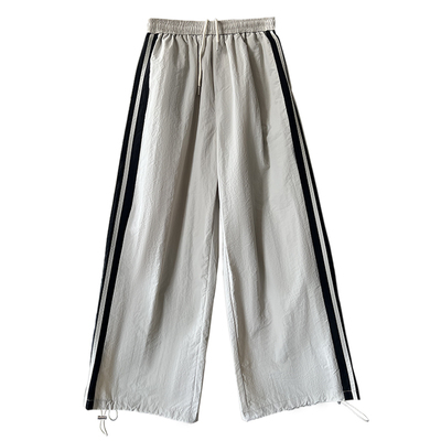 休闲运动裤女2026春夏新款百搭两穿条纹束脚卫裤夏宽松直筒阔腿裤