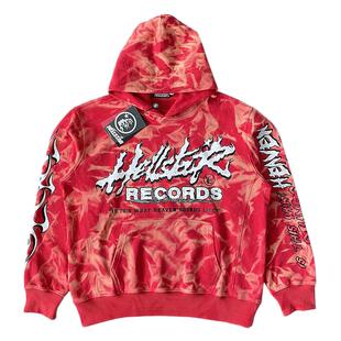 Hellstar Sudios Records Red Hoodie 红色漂染男女休闲连帽卫衣