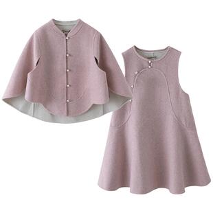 IVY HOUSE常春藤童装女童2025冬新款 国风羊毛呢背心裙连衣裙外套