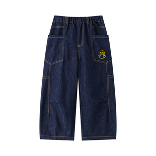 漫画家【CLAP牛仔】儿童牛仔裤新款工装直筒阔腿宽松黑色牛仔裤秋