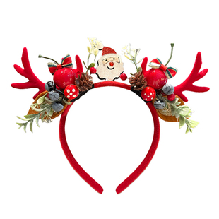 圣诞节新款头饰森系麋鹿头箍红色鹿角发箍女儿童可爱发卡成人发饰