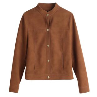 海宁真皮皮衣女短款2025新款春秋修身显瘦鹿皮绒皮夹克立领小外套