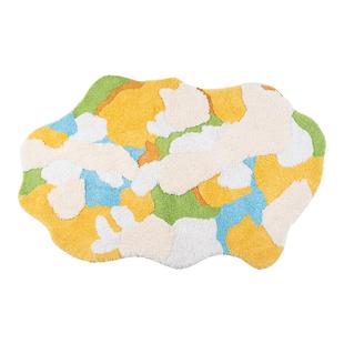 儿童房地毯卧室床边毯多巴胺苔藓地垫客厅轻奢ins黄色异形可机洗