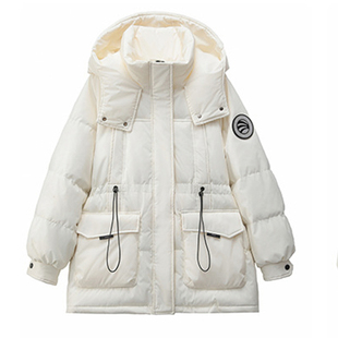 200斤特大码工装收腰羽绒服女冬季新款胖mm宽松遮肚子东北厚外套