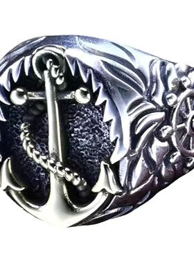 欧美复古船锚纯银戒指活口可调节