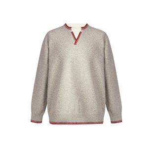 二十二号穿搭羊毛混纺拼色V领毛衣男士冬季长袖保暖假两件针织衫