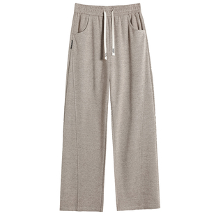 加绒毛呢香蕉裤女秋冬小个子窄版直筒弯刀裤休闲人字纹羊毛阔腿裤